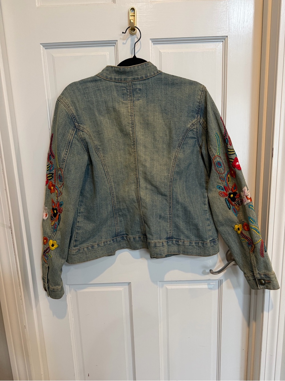 Vintage Funky Carrie Allen Artisan Embroidered Blue Jean Denim Jacket L - Picture 3 of 6
